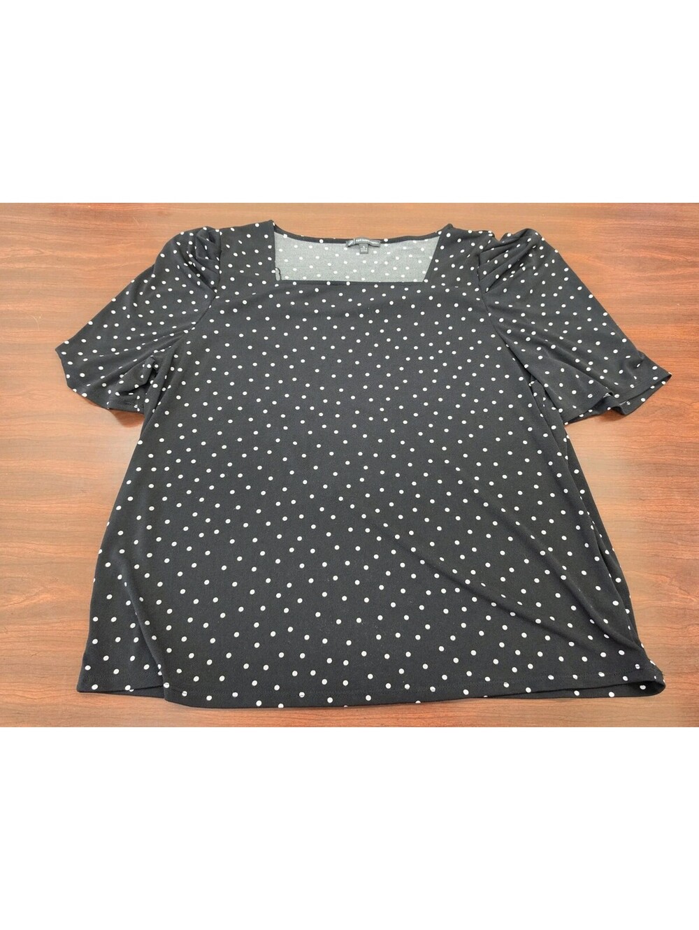Adrianna Papell Womens XL Black White Polka Dot Puff Sleeve Stretch Knit Top